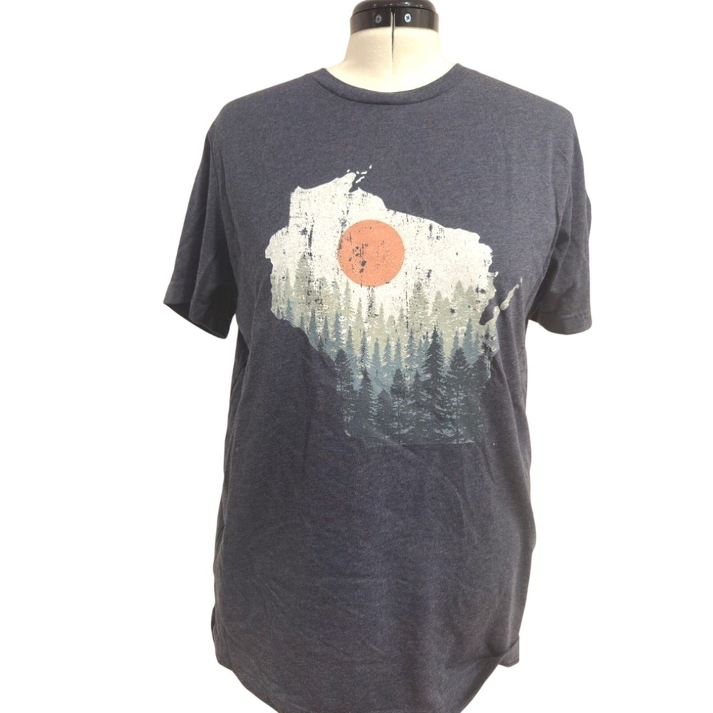 Bella Canvas Womens Wisconsin Nature Graphic Tee L‎ Navy Blue Cabin Outdoorsy